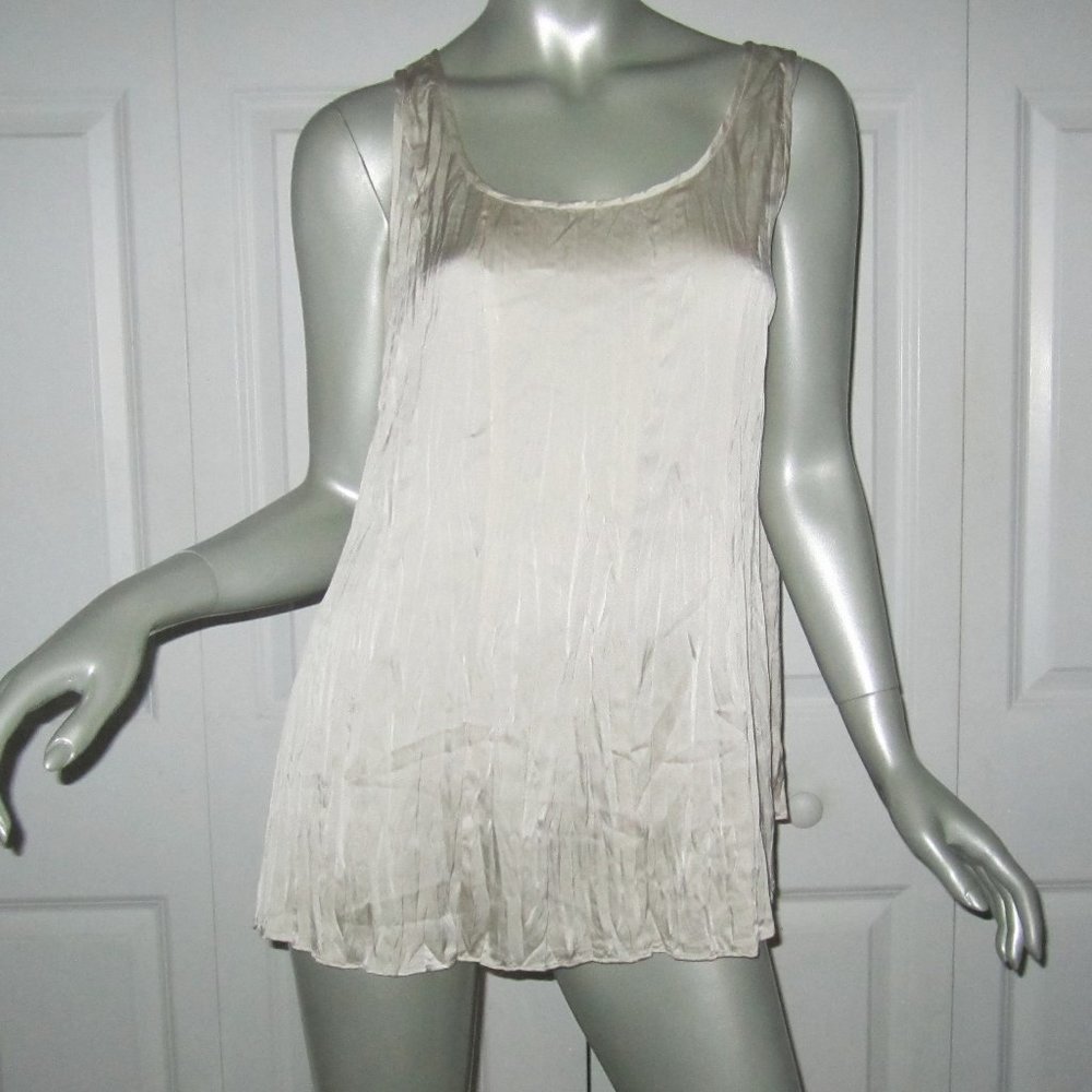 EILEEN FISHER Ivory Crinkled Sleeveless Blouse